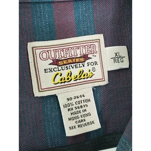 Cabelas‎ Striped Button Up Long Sleeve Elbow Patch Suede Leather Accent Shirt XL - Picture 6 of 6